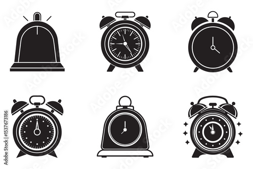 set of retro alarm clock con silhouette vector illustration