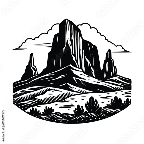  Desert Rock Mountain Silhouette Drawing