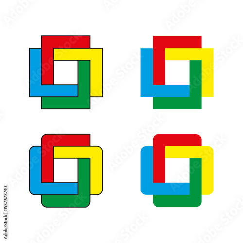 Square loop icon. Colorful block form. Interlocking ribbon shape. Vector overlap figure.