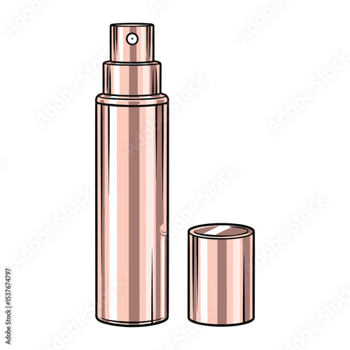 Illustration of a Metallic Rose Gold Perfume Bottle with its Cap - Isolated on White