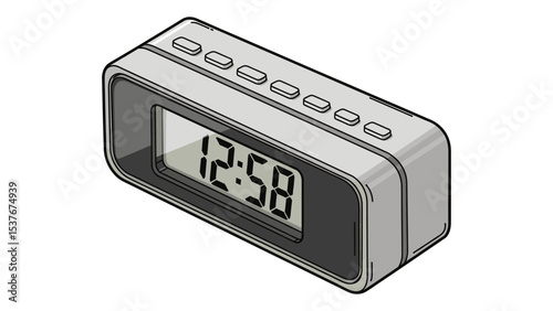 Digital Alarm Clock Illustration in Isometric View, Isolated on White Background
