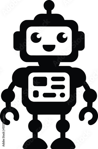 Cute Robot Vector Icon – Smiling Cartoon AI Machine Silhouette