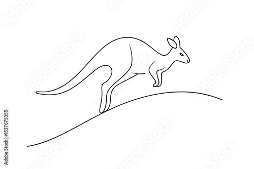 Continuous line art kangaroo jumping hill minimalist design