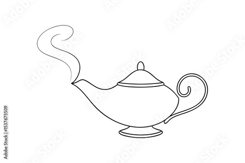 Magical genie lamp continuous line art illustration