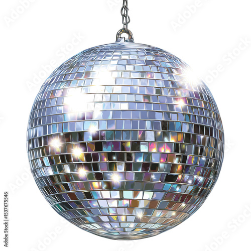 Hanging Disco Ball with Sparkling Light Effect on Transparent Background
