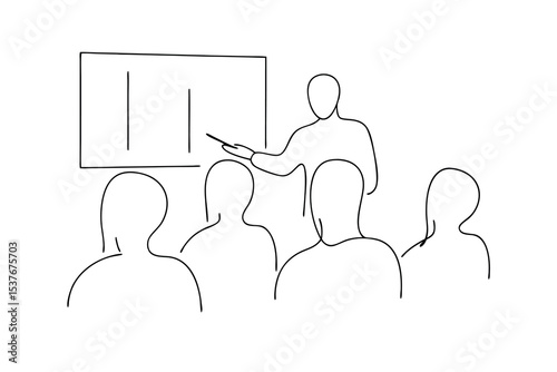Continuous line art business presentation meeting minimalist illustration