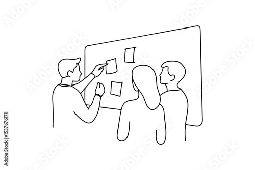Team brainstorming session continuous line art illustration