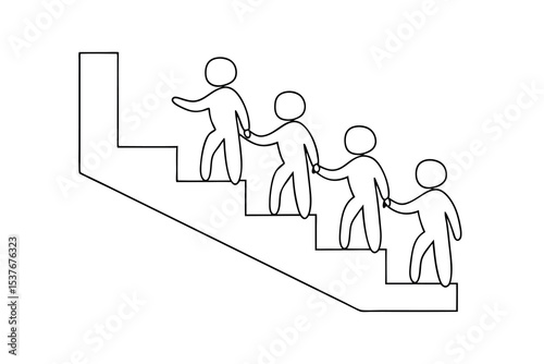 Teamwork collaboration support upward mobility continuous line art