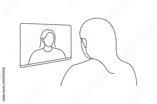 Woman on video call continuous line art illustration