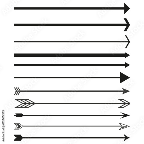 Arrow line set. Direction symbol graphic. Vector straight pointer. Target movement icon.