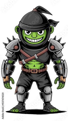 Green-skinned ninja character wearing armor and ready for action in an animated style