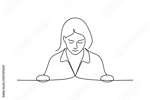 Woman looking down continuous line art minimalist drawing