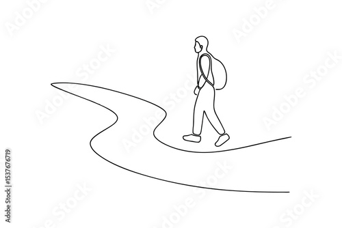 Person walking on winding path continuous line art illustration