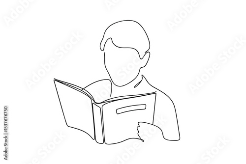 Person reading book continuous line art minimalist illustration