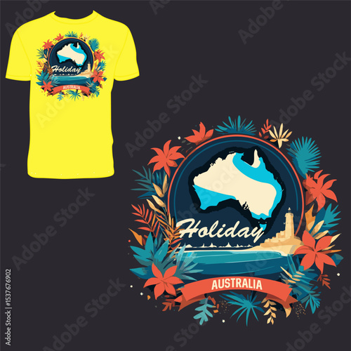 Abstract Illustration of Holiday in Australia. Ready to print t-shirt design.	
