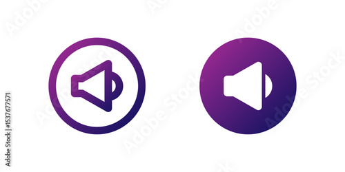 Unmute Speaker Icon Set. A purple gradient icon of a speaker without a slash, indicating unmute or sound-on functions in media players.