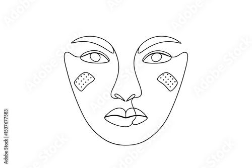 Continuous line art woman face beauty patches skincare minimalist