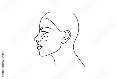 Woman's face profile continuous line art freckles skincare beauty