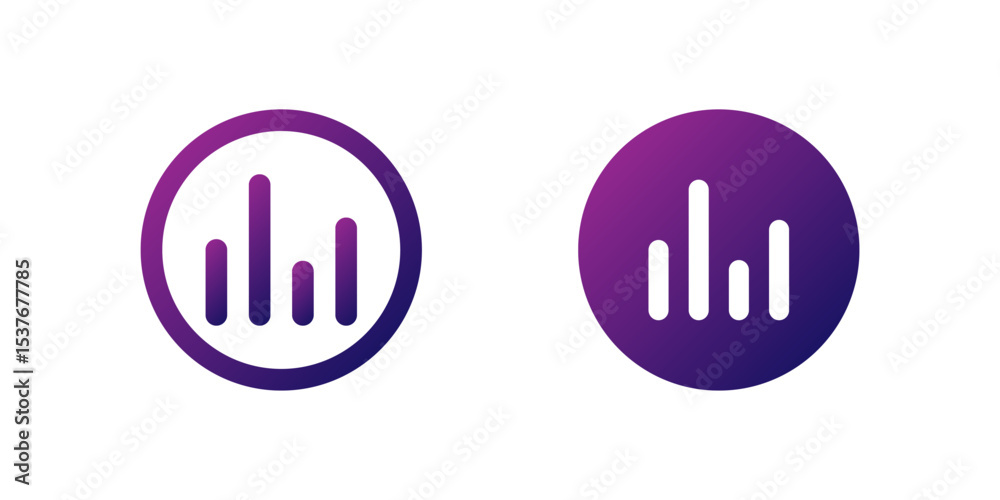 Equalizer Bars Icon Set. A purple gradient icon with vertical bars representing an equalizer, perfect for audio settings or music applications. Equalizer Bars Icon Set. A purple gradient icon with vertical bars representing an equalizer, perfect for audio settings or music applications.