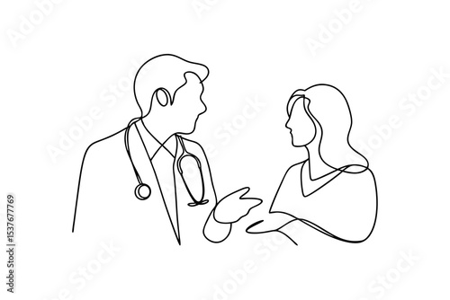 Doctor patient consultation continuous line art minimalist illustration