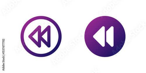 Back Arrow Icon Set. A purple gradient icon featuring a left-facing arrow, commonly used for navigation or backward functions.