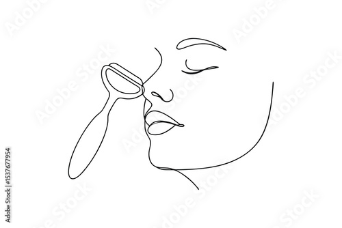Woman's face with razor continuous line art minimalist beauty