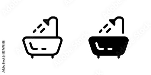 Bathtub Icon Set. A black icon of a bathtub, representing bathroom or relaxation facilities in hospitality settings.