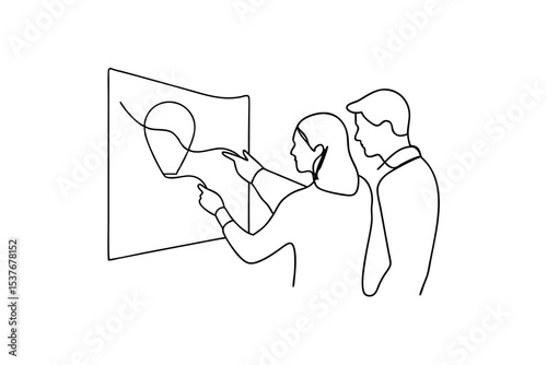 Business colleagues collaborating on a project continuous line art