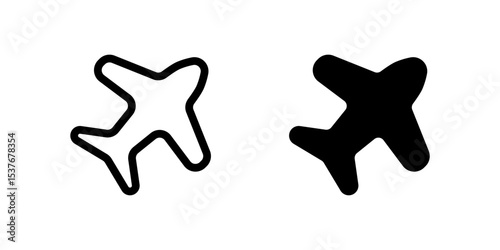 Flight Icon Set. A black icon of an airplane, representing air travel or flight services.