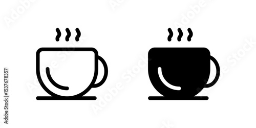 Hot Drink Icon Set. A black icon of a cup with steam, symbolizing hot beverages like coffee or tea.
