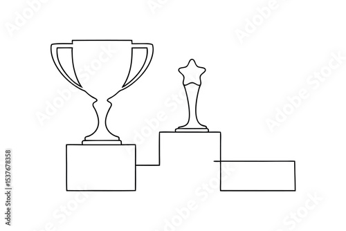 Continuous line art winning trophies award ceremony podium