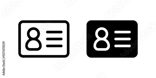 ID Card Icon Set. A black icon of an ID card, used for identification or access in various settings.