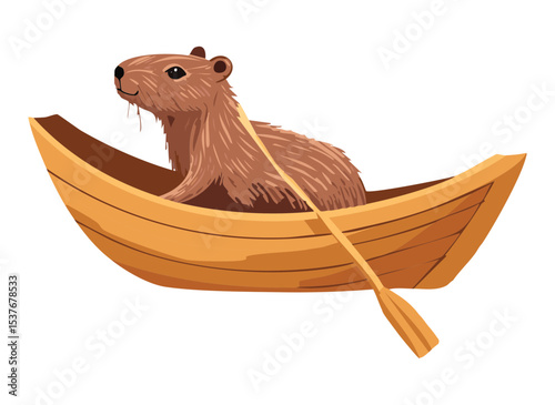 Capybara in Boat with Paddle Illustration