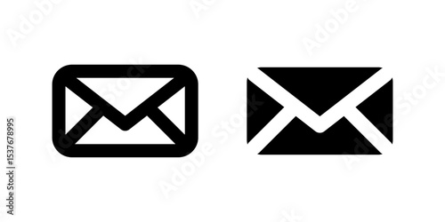 Contact Us Message Icon Set. A black glyph and outline icon of a message, indicating communication.