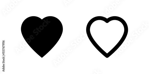 Favorite Icon Set. A black glyph and outline icon of a heart, representing favorites or likes.