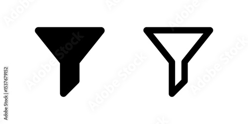 Filter Icon Set. A black glyph and outline icon of a funnel, indicating filtering options.