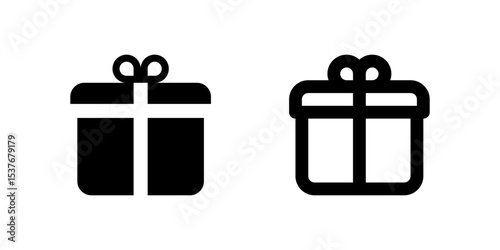Gift Icon Set. A black glyph and outline icon of a gift box, representing gifts or promotions.