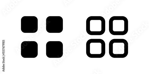 Grid View Icon Set. A black glyph and outline icon of a grid layout, indicating a view option.