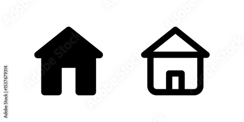 Home Icon Set. A black glyph and outline icon of a house, indicating a homepage or main page.