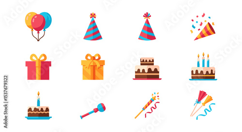 Birthday party celebration elements vector graphic design set