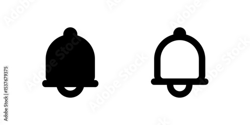 Notifications Icon Set. A black glyph and outline icon of a bell, indicating notifications.