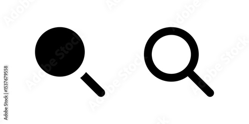 Search Icon Set. A black glyph and outline icon of a magnifying glass, indicating search functionality.