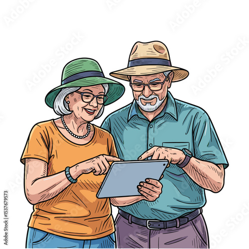 Elderly Couple Enjoying Tablet, Digital Literacy, Seniors Using Technology, Retirement Life