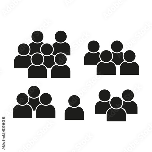 Human crowd icon. Social group symbol. Diverse people silhouttes. Teamwork Vector concept.
