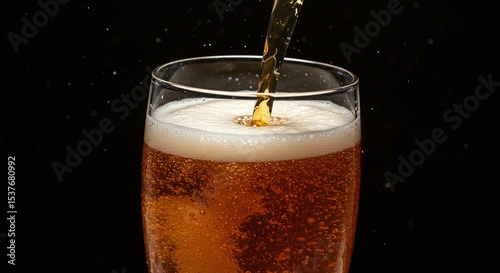 Wallpaper Mural Golden liquid being poured into a clear glass, creating a frothy head against a dark backdrop. Torontodigital.ca