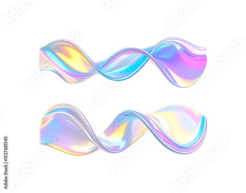 Iridescent Ribbon Duo Holographic Waves with Fluidic Motion and Luminous Sheen