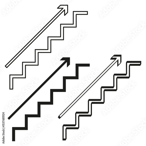 Step arrow icons. Growth vector symbol. Direction staircase shapes. Progress concept figure.