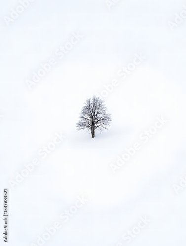 Solitary tree in a snowy landscape