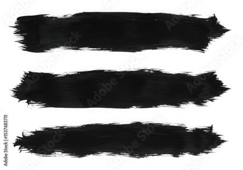 Three black paint strokes isolated on transparent background