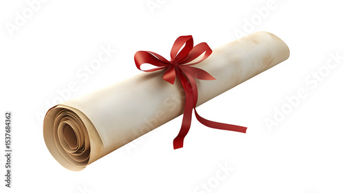 diploma scholarship scroll with red ribbon isolated transparent background